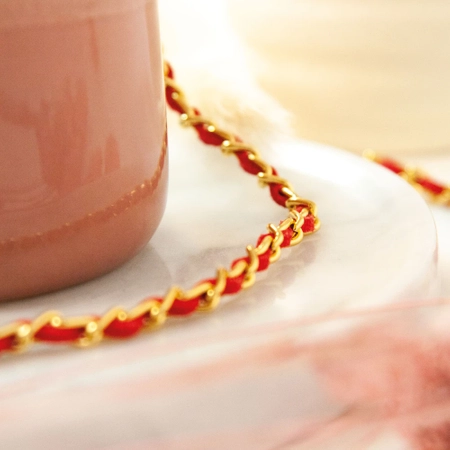 Łańcuszek do okularów metalowy, Bolzano, czerwono-złoty - 1 szt.